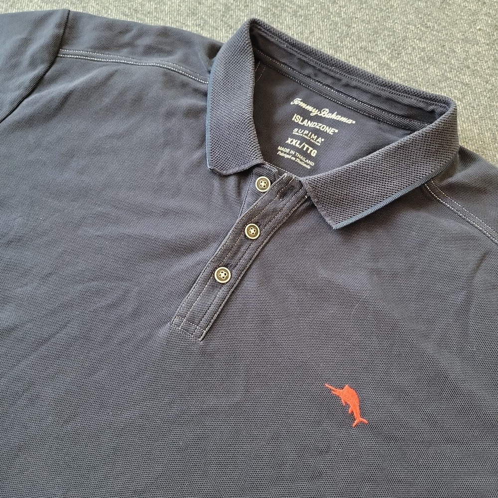 Tommy Bahama Emfielder Polo Shirt Mens 2XL Navy Blue Supima Cotton Pique Stretch